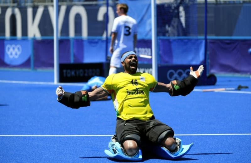 Indian goal keeper celebrating win against germany